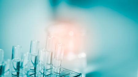 Laboratory glassware containing chemical liquid, science research,science backgroundの写真素材