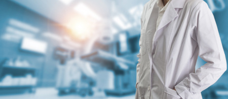 Doctor with icon electrocardiogram on hospital background. medical patient conceptの写真素材