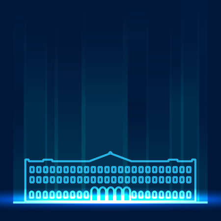 White house USA building in glowing blue light for wallpaper and giftのイラスト素材