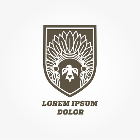 Native american indian chief shield logo vector illustration design template.のイラスト素材