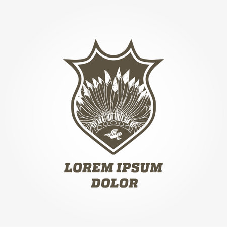 Native american indian chief hat with feathers vector logo design templateのイラスト素材