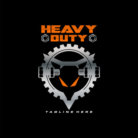 Heavy equipment logo template. Heavy machinery vector icon. Heavy equipment logotypeのイラスト素材