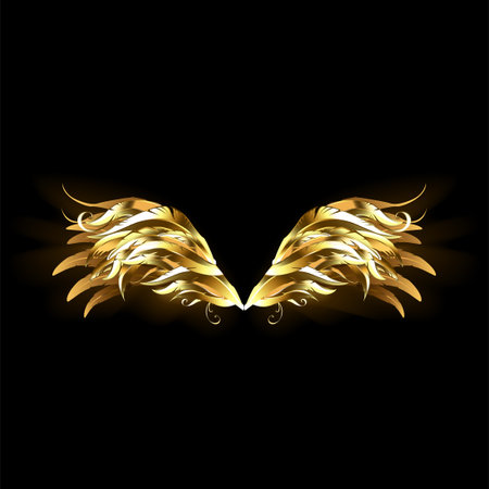 Golden wings on a black background. Vector illustration for your design.のイラスト素材