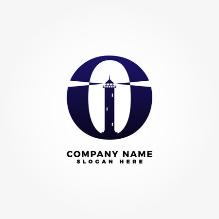 Letter O Logo Design Template. Creative Letter O with Tower Logo Design. Lighthouse Logo Vector Illustrationのイラスト素材