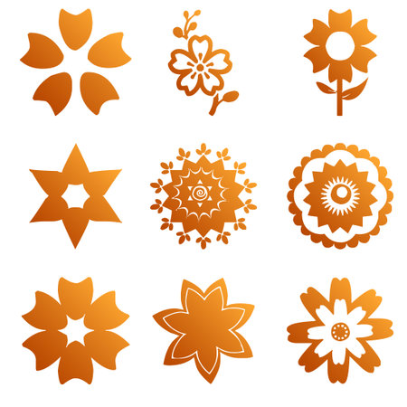 Set of 9 abstract flower icons. Vector illustration for your design.のイラスト素材