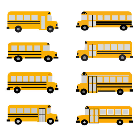 School bus icons set. Flat illustration of school bus vector icons for web design
