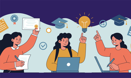 Vector illustration of group of students studying and preparing for university exams.のイラスト素材