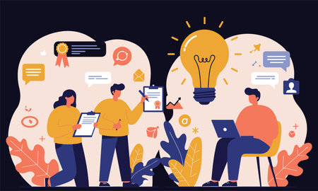 Teamwork, brainstorming, brainstorming concept. Vector flat illustration