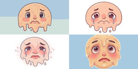 Set of cute emoticons with different facial expressions. Vector illustration.のイラスト素材