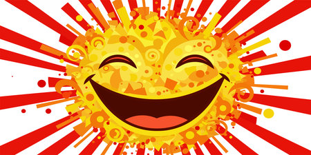 Smiling face on a background of the sun. Vector illustration.のイラスト素材