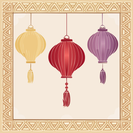 Chinese New Year lanterns. Vector illustration in flat style. Vintage style.のイラスト素材