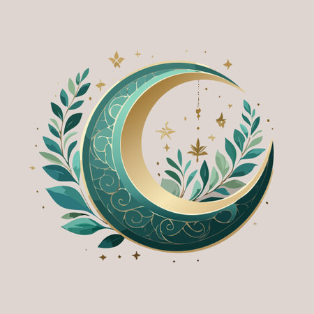 Ramadan Kareem greeting card with crescent moon. Vector illustration.のイラスト素材