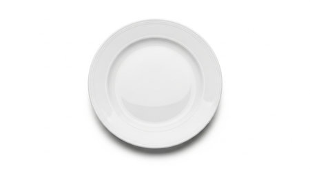 Empty plate isolated on white background. Top view. Flat lay.の素材