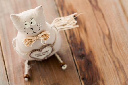 cat soft fabric handmade heart to insert text.の写真素材