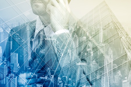 Double exposure concept with businessman.の写真素材