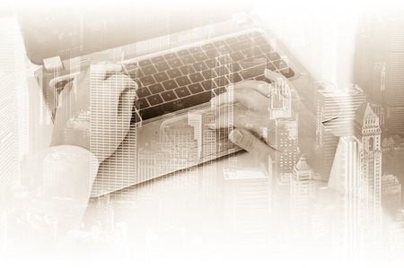 Double exposure modern technology as concept with laptop.の写真素材