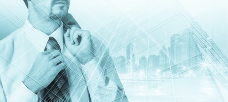 Double exposure concept with thinking businessman.の写真素材