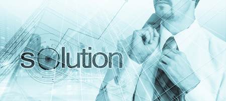 Business concept - the solution for high statistics. Double exposure.の写真素材