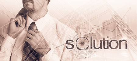 Business concept - the solution for high statistics. Double exposure.