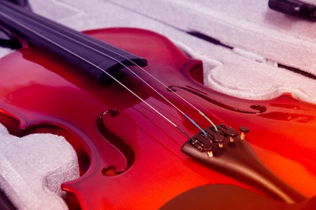 Closeup of a beautiful violin in a case.の写真素材