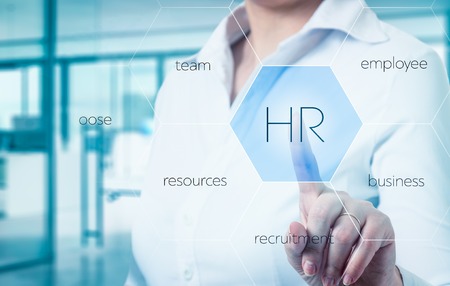 businessman points to icon-HR, recruitment and chosen concept.の写真素材