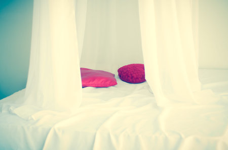 Setting could be luxury home or hotel bedroom. A place for lovers.