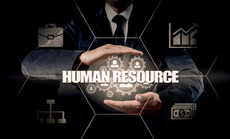 Hand carrying businessman icon network - HR,HRM,MLM, teamwork and leadership concept.の写真素材