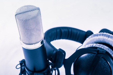 Microphone in a recording studio on a white backgroundの写真素材