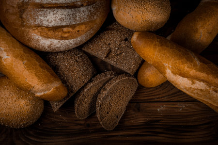 Fresh fragrant bread on the table. Food concept.