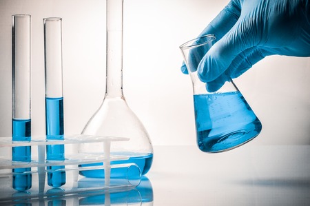 Laboratory scientist working at lab with test tubesの写真素材