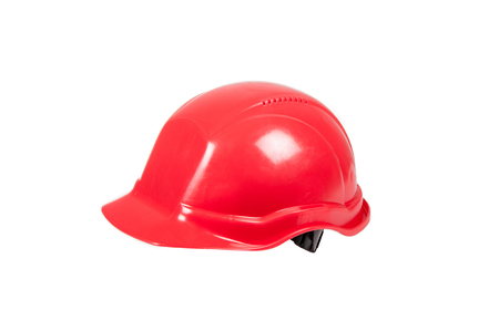 Red safety helmet isolated on white backgroundの写真素材