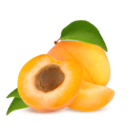 Isolated apricot. Fresh cut apricot fruits isolated on white background, with clipping pathの写真素材