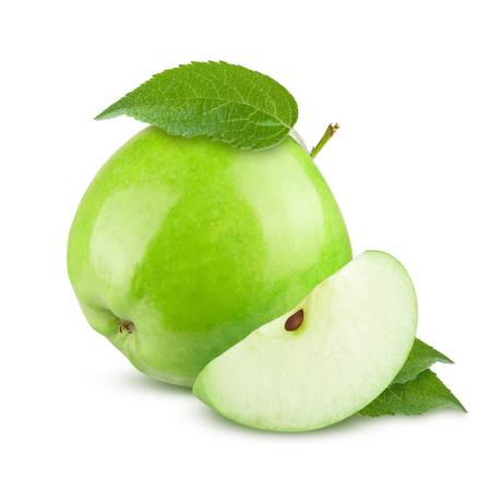 Green apple. Isolated on white backgroundの写真素材