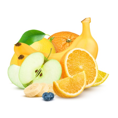 Assortment of exotic fruits isolated on whiteの写真素材