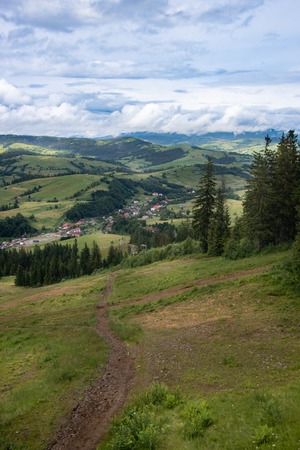 Mountain range clouds panoramic landscape.の写真素材