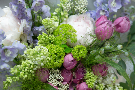 close up of purple flower. Bouquet gathered from different flowers.の写真素材