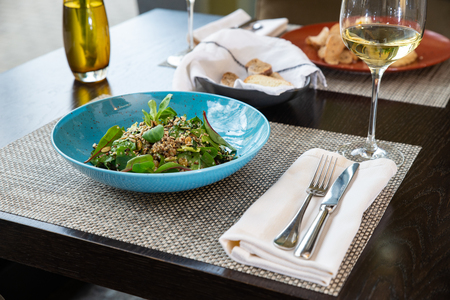 Fresh vegetable salad on wooden background.の写真素材