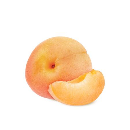 Isolated apricot. Fresh cut apricot fruits isolated on white background, with clipping path.の写真素材