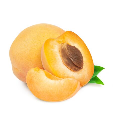 Isolated apricot. Fresh cut apricot fruits isolated on white background, with clipping path.の写真素材