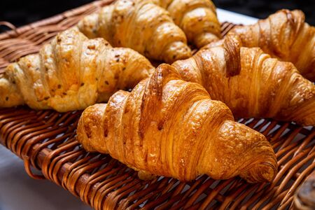 Freshly baked cinnamon buns. Sweet Homemade Pastry baking. Close-up.の写真素材