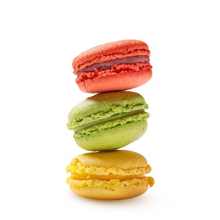 Cake macaron or macaroon isolated on white backgroundの写真素材