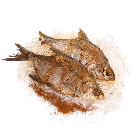 Fish dried ram it is isolated on a white backgroundの写真素材