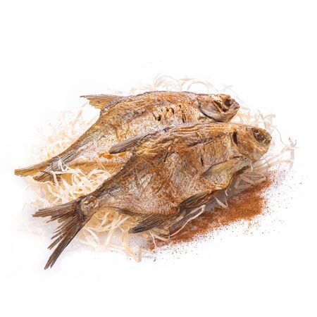 Fish dried ram it is isolated on a white backgroundの写真素材