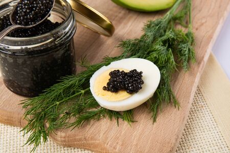 Sandwiches with black caviar. healthy foodの写真素材