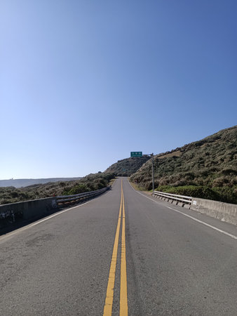 Road, blue sky, sky, scenery, asphalt, line, empty, scenery, travel, lane, street view, leisurely,...