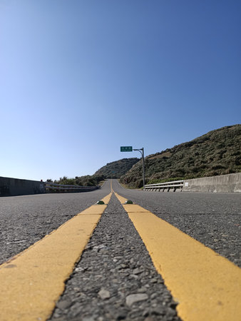 Road, blue sky, sky, scenery, asphalt, line, empty, scenery, travel, lane, street view, leisurely,...