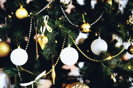 New Year's decor, Christmas tree decorated. high quality photoの写真素材