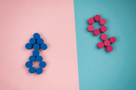 background for valentines day pink and blue with symbols of man and woman