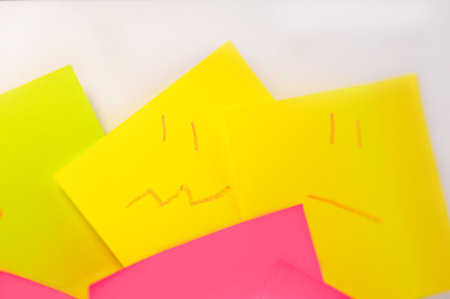 Concept of burnout, depression, mental disorder. Smilies on sticks with negative emotions