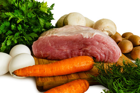 Raw pork and vegetable pulp for cooking, close-up.の写真素材